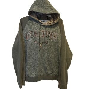 Realtree Mens XL Hoodie Green Marled Camo Graphic Pullover Raglan Sweatshirt